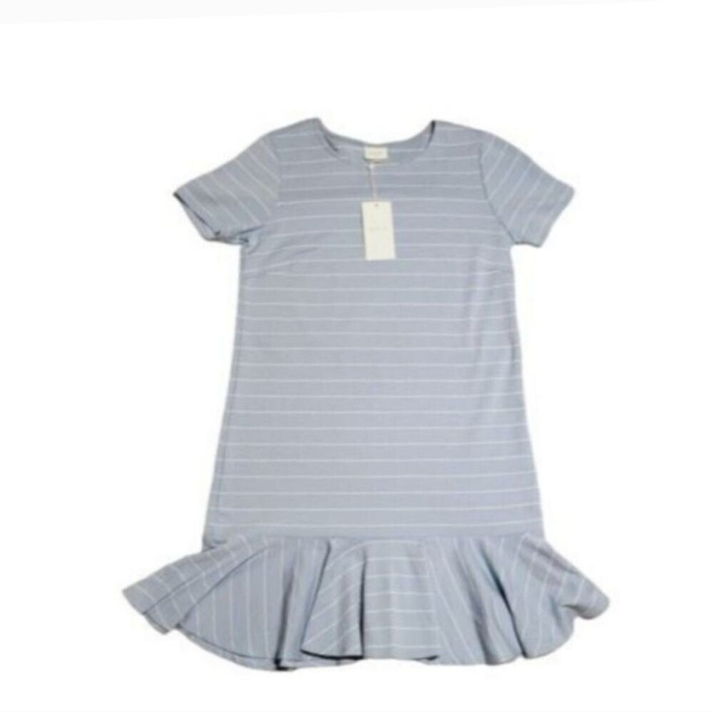 Vila Celestial Blue Ruffled Striped Knee Length Dress Size‎ S New
